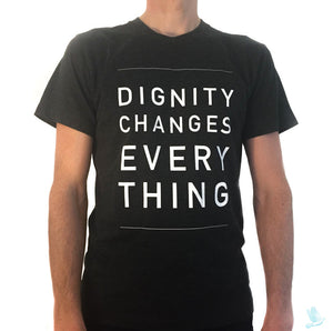 "Dignity Changes Everything" Unisex T-Shirt in Heather Black Crew Neck
